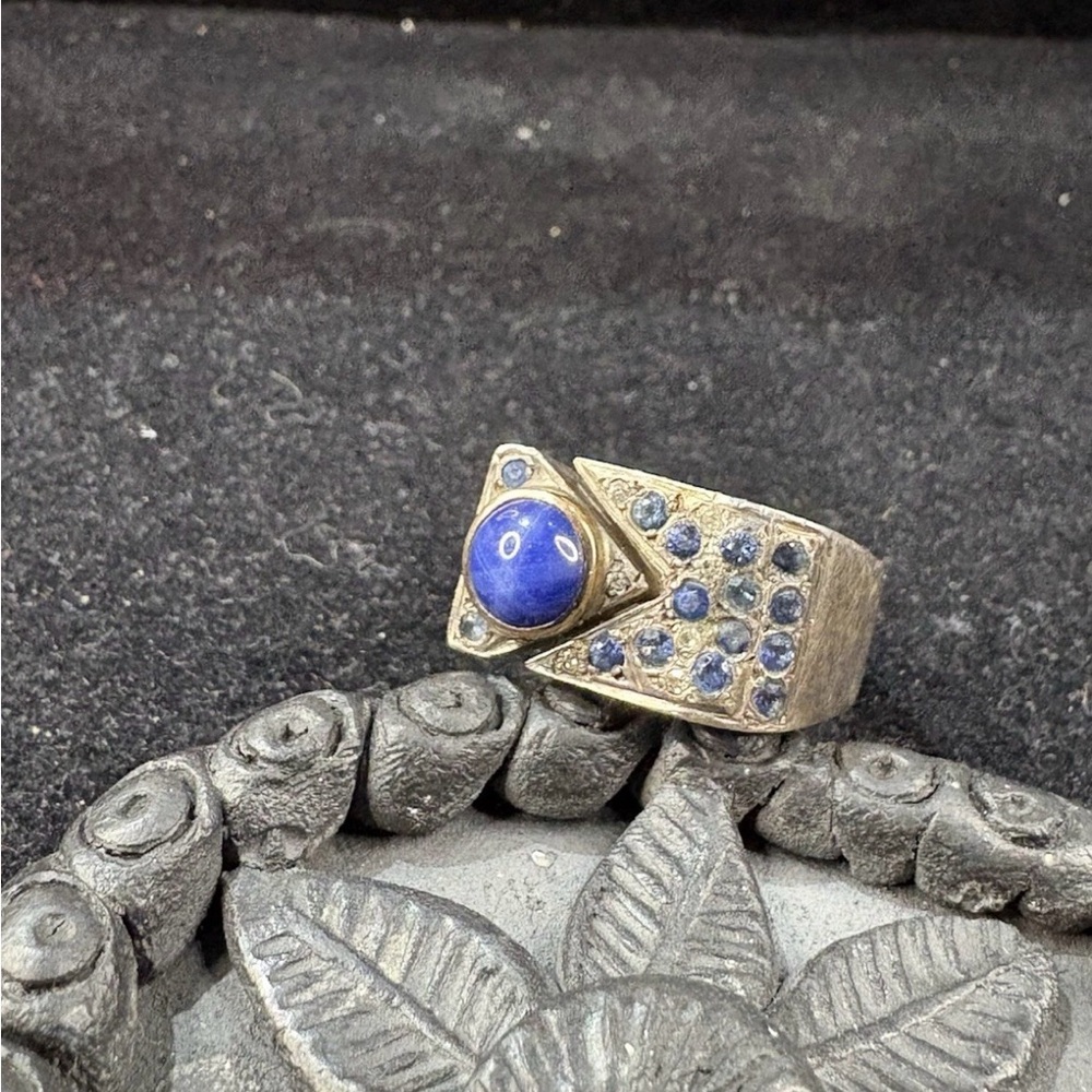 Sterling Silver Sapphire Ring With 14k Gold Inlay Size 7